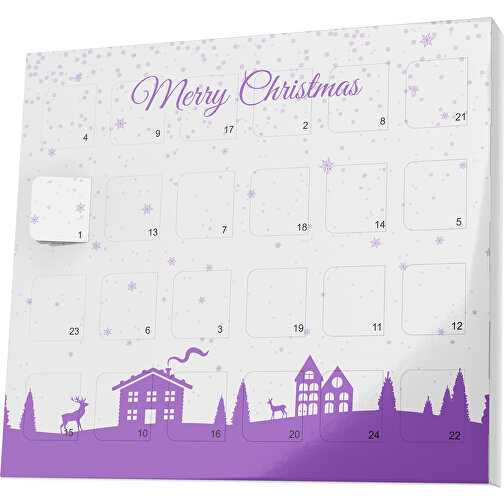 XS Adventskalender Weihnachtsdorf , Brandt, weiss / lavendellila, Vollkartonhülle, weiss, 1,60cm x 12,00cm x 14,00cm (Länge x Höhe x Breite), Bild 1