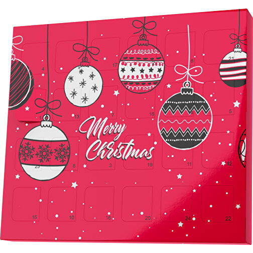 XS Adventskalender Weihnachtskugeln , M&M\'s, ampelrot / weiß, Vollkartonhülle, weiß, 1,60cm x 12,00cm x 14,00cm (Länge x Höhe x Breite), Bild 1
