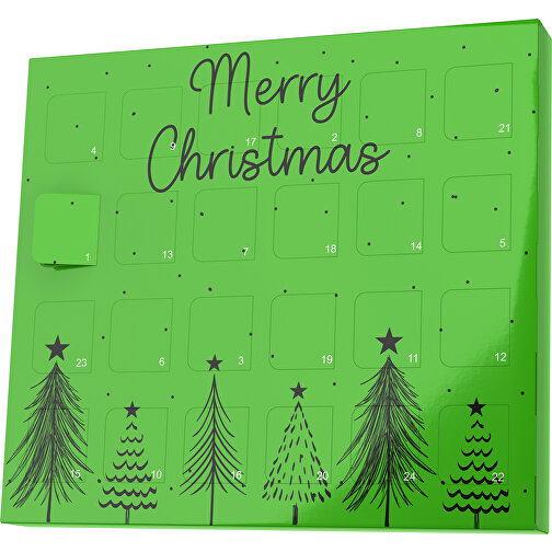 XS Adventskalender Merry Christmas Tanne , M&M\'s, grasgrün / schwarz, Vollkartonhülle, weiß, 1,60cm x 12,00cm x 14,00cm (Länge x Höhe x Breite), Bild 1