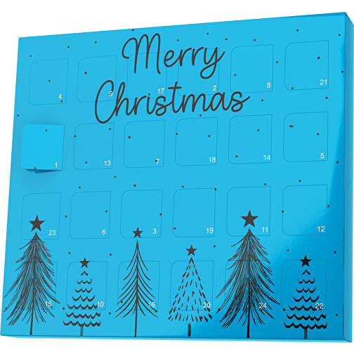 XS Adventskalender Merry Christmas Tanne , M&M\'s, himmelblau / schwarz, Vollkartonhülle, weiß, 1,60cm x 12,00cm x 14,00cm (Länge x Höhe x Breite), Bild 1