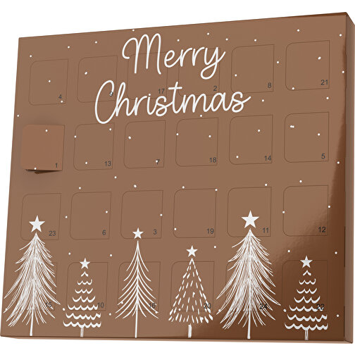 XS Adventskalender Merry Christmas Tanne , M&M\'s, dunkelbraun / weiß, Vollkartonhülle, weiß, 1,60cm x 12,00cm x 14,00cm (Länge x Höhe x Breite), Bild 1