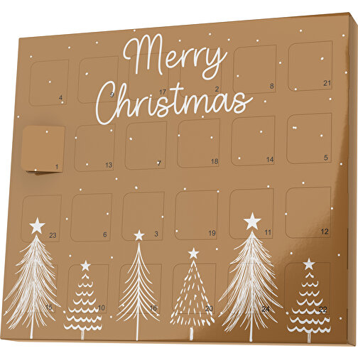 XS Adventskalender Merry Christmas Tanne , M&M\'s, erdbraun / weiß, Vollkartonhülle, weiß, 1,60cm x 12,00cm x 14,00cm (Länge x Höhe x Breite), Bild 1