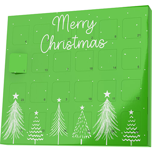 XS Adventskalender Merry Christmas Tanne , M&M\'s, grasgrün / weiss, Vollkartonhülle, weiss, 1,60cm x 12,00cm x 14,00cm (Länge x Höhe x Breite), Bild 1