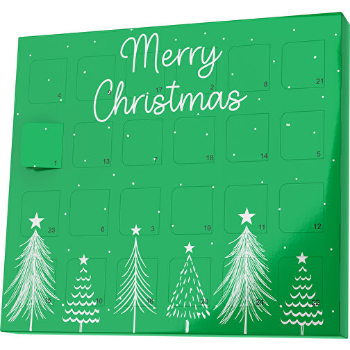 XS Adventskalender Merry Christmas Tanne , M&M\'s, grün / weiss, Vollkartonhülle, weiss, 1,60cm x 12,00cm x 14,00cm (Länge x Höhe x Breite), Bild 1