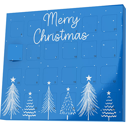 XS Adventskalender Merry Christmas Tanne , M&M\'s, kobaltblau / weiss, Vollkartonhülle, weiss, 1,60cm x 12,00cm x 14,00cm (Länge x Höhe x Breite), Bild 1