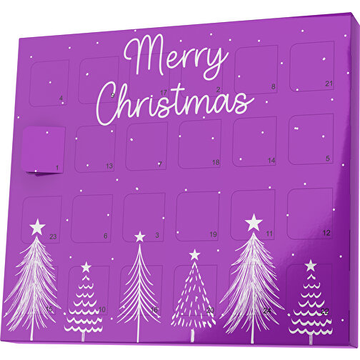 XS Adventskalender Merry Christmas Tanne , M&M\'s, dunkelmagenta / weiß, Vollkartonhülle, weiß, 1,60cm x 12,00cm x 14,00cm (Länge x Höhe x Breite), Bild 1