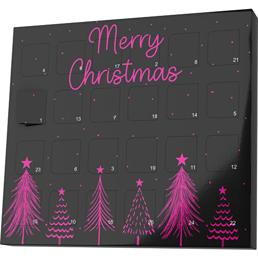 XS Adventskalender Merry Christmas Tanne , M&M\'s, schwarz / pink, Vollkartonhülle, weiss, 1,60cm x 12,00cm x 14,00cm (Länge x Höhe x Breite), Bild 1