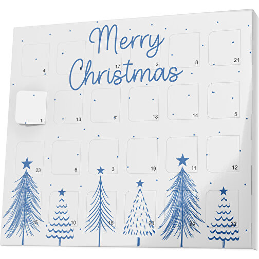 XS Adventskalender Merry Christmas Tanne , M&M\'s, weiss / dunkelblau, Vollkartonhülle, weiss, 1,60cm x 12,00cm x 14,00cm (Länge x Höhe x Breite), Bild 1