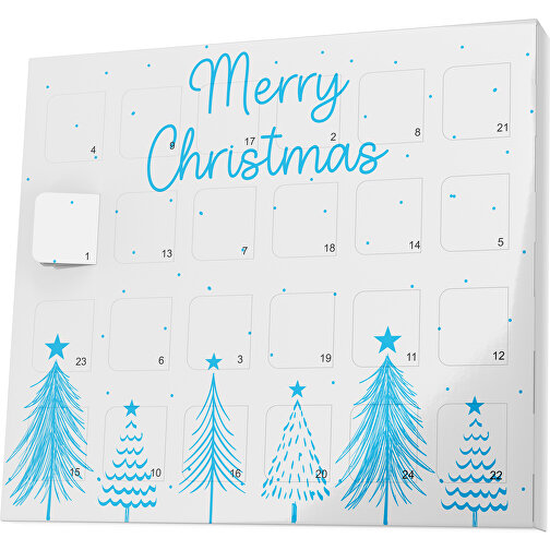 XS Adventskalender Merry Christmas Tanne , M&M\'s, weiß / himmelblau, Vollkartonhülle, weiß, 1,60cm x 12,00cm x 14,00cm (Länge x Höhe x Breite), Bild 1