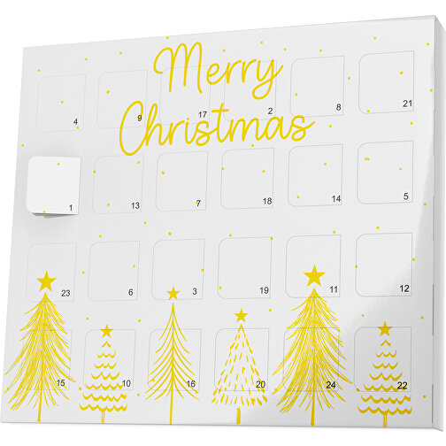 XS Adventskalender Merry Christmas Tanne , M&M\'s, weiß / goldgelb, Vollkartonhülle, weiß, 1,60cm x 12,00cm x 14,00cm (Länge x Höhe x Breite), Bild 1