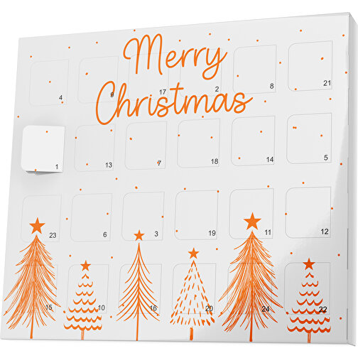XS Adventskalender Merry Christmas Tanne , M&M\'s, weiss / orange, Vollkartonhülle, weiss, 1,60cm x 12,00cm x 14,00cm (Länge x Höhe x Breite), Bild 1