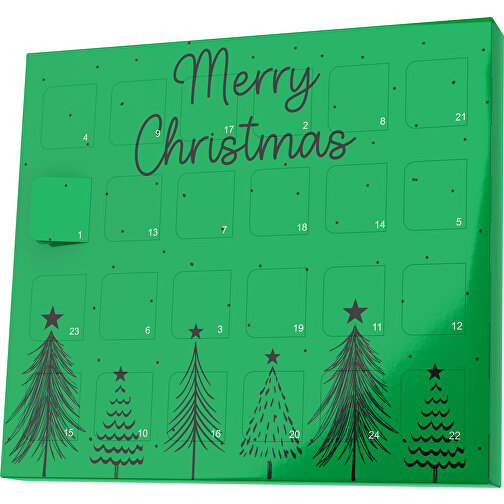 XS Adventskalender Merry Christmas Tanne , Brandt, grün / schwarz, Vollkartonhülle, weiß, 1,60cm x 12,00cm x 14,00cm (Länge x Höhe x Breite), Bild 1
