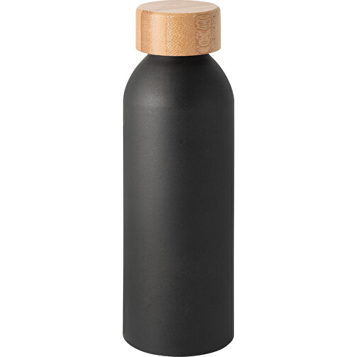 QUETA. Aluminiumflasche Mit Bambusdeckel 550 Ml , schwarz, Aluminium. Bambus, 1,00cm (Höhe), Bild 1