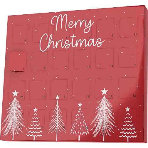 XS Adventskalender Merry Christmas Tanne , Brandt, weinrot / weiß, Vollkartonhülle, weiß, 1,60cm x 12,00cm x 14,00cm (Länge x Höhe x Breite), Bild 1