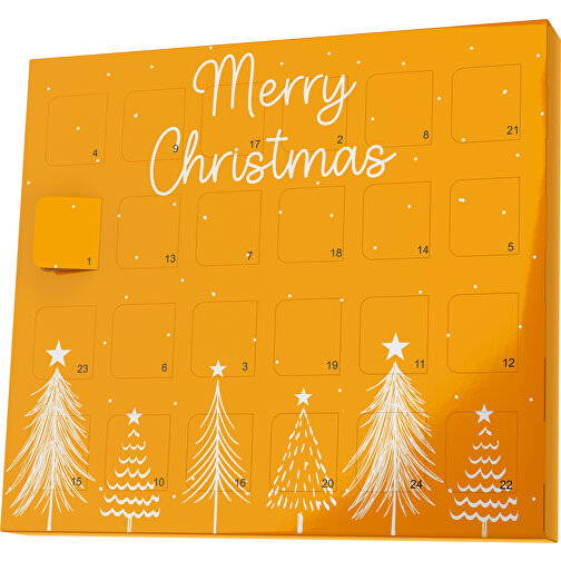 XS Adventskalender Merry Christmas Tanne , Brandt, gelborange / weiß, Vollkartonhülle, weiß, 1,60cm x 12,00cm x 14,00cm (Länge x Höhe x Breite), Bild 1