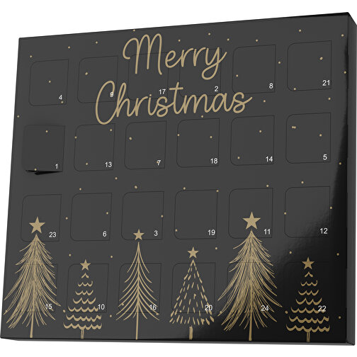 XS Adventskalender Merry Christmas Tanne , Brandt, schwarz / gold, Vollkartonhülle, weiss, 1,60cm x 12,00cm x 14,00cm (Länge x Höhe x Breite), Bild 1