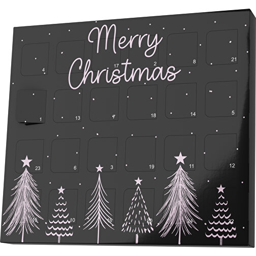 XS Adventskalender Merry Christmas Tanne , Brandt, schwarz / zartrosa, Vollkartonhülle, weiß, 1,60cm x 12,00cm x 14,00cm (Länge x Höhe x Breite), Bild 1