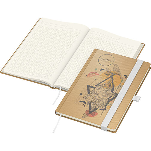 Notizbuch Match-Book Creme Bestseller Natura Braun-individuell  A5, Weiß , braun, weiß, 21,00cm x 14,80cm (Länge x Breite), Bild 1