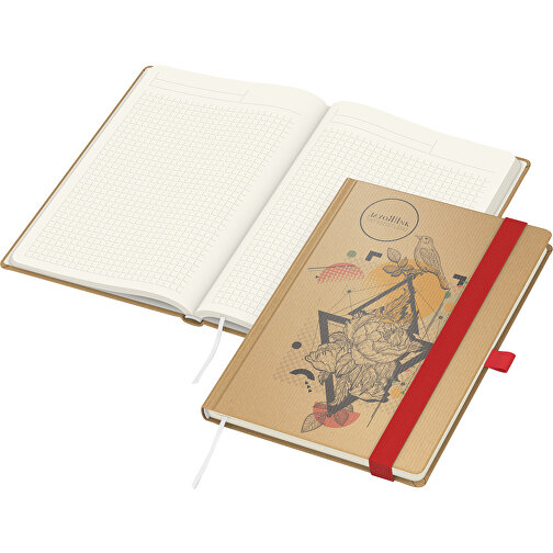 Notizbuch Match-Book Creme Bestseller Natura Braun-individuell  A5, Rot , braun, rot, 21,00cm x 14,80cm (Länge x Breite), Bild 1