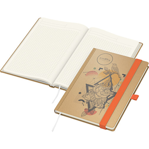 Notizbuch Match-Book Creme Bestseller Natura Braun-individuell  A5, Orange , braun, orange, 21,00cm x 14,80cm (Länge x Breite), Bild 1