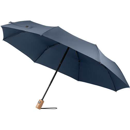 RIVER. Faltbarer Regenschirm Aus RPET Mit Holzgriff , blau, rPET. 190T pongee. Holz, 1,00cm (Höhe), Bild 1