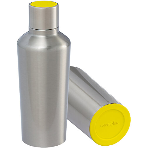 Thermotrinkflasche RETUMBLER-myDRINQEO 500 , Retumbler, silber / gelb, Edelstahl, Kunststoff, Silikon, 8,40cm x 22,25cm x 8,40cm (Länge x Höhe x Breite), Bild 1