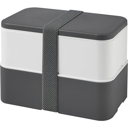 MIYO Doppel-Lunchbox , grau / weiss / grau, PP Kunststoff, 18,00cm x 11,30cm x 11,00cm (Länge x Höhe x Breite), Bild 1