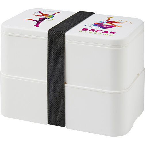 MIYO Doppel-Lunchbox , weiß / weiß / schwarz, PP Kunststoff, 18,00cm x 11,30cm x 11,00cm (Länge x Höhe x Breite), Bild 2