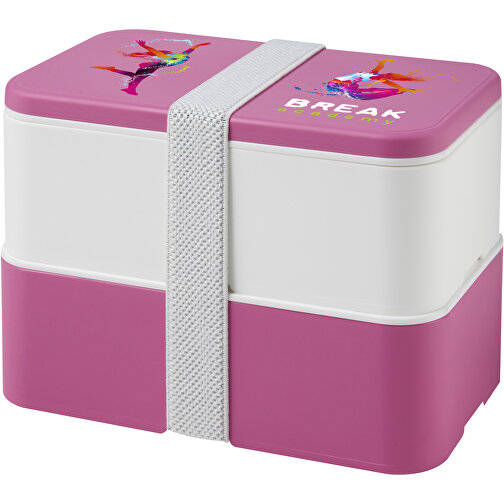 MIYO Doppel-Lunchbox , rosa / weiß / weiß, PP Kunststoff, 18,00cm x 11,30cm x 11,00cm (Länge x Höhe x Breite), Bild 2