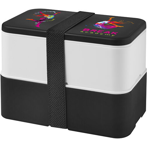 MIYO Doppel-Lunchbox , schwarz / weiss / schwarz, PP Kunststoff, 18,00cm x 11,30cm x 11,00cm (Länge x Höhe x Breite), Bild 2