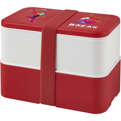 MIYO Doppel-Lunchbox , rot / weiß / rot, PP Kunststoff, 18,00cm x 11,30cm x 11,00cm (Länge x Höhe x Breite), Bild 2