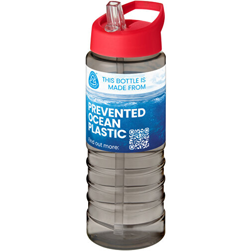 H2O Active® Eco Treble 750 Ml Sportflasche Mit Stülpdeckel , kohle / rot, PCR Kunststoff, 72% PP Kunststoff, 17% SAN Kunststoff, 11% PE Kunststoff, 22,80cm (Höhe), Bild 2