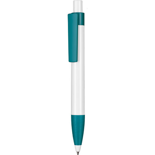 Kugelschreiber SCREEN , Ritter-Pen, weiß/petrol-türkis, ABS-Kunststoff, 145,00cm (Länge), Bild 1