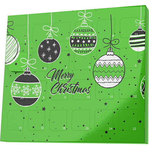 XS Adventskalender Weihnachtskugeln , Brandt, grasgrün / schwarz, Vollkartonhülle, weiss, 1,60cm x 12,00cm x 14,00cm (Länge x Höhe x Breite), Bild 1