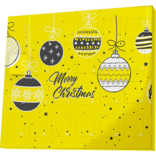 XS Adventskalender Weihnachtskugeln , Brandt, gelb / schwarz, Vollkartonhülle, weiß, 1,60cm x 12,00cm x 14,00cm (Länge x Höhe x Breite), Bild 1
