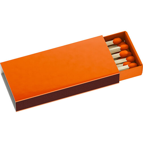 Streichholzschachtel 5,5 X 2,3 X 0,7 Cm , orange, Holz, Karton, 5,50cm x 0,70cm x 2,30cm (Länge x Höhe x Breite), Bild 1