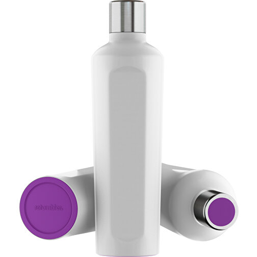 Thermotrinkflasche RETUMBLER-mySTEELONE , Retumbler, weiss / violett, Edelstahl, Kunststoff, Silikon, 7,75cm x 29,35cm x 8,87cm (Länge x Höhe x Breite), Bild 1