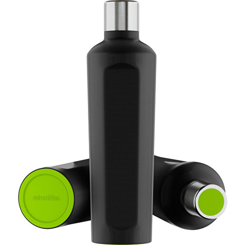 Thermotrinkflasche RETUMBLER-mySTEELONE , Retumbler, schwarz / hellgrün, Edelstahl, Kunststoff, Silikon, 7,75cm x 29,35cm x 8,87cm (Länge x Höhe x Breite), Bild 1