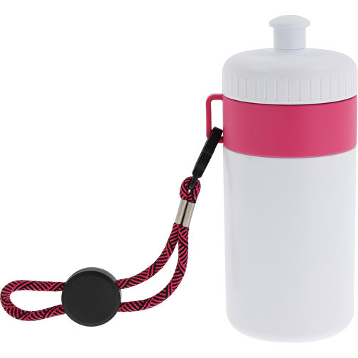 Sportflasche Mit Halteschlaufe 500ml , weiss / rosé, LDPE & PP, 17,00cm (Höhe), Bild 2