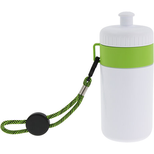 Sportflasche Mit Halteschlaufe 500ml , weiß / hellgrün, LDPE & PP, 17,00cm (Höhe), Bild 2