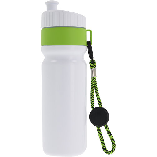 Sportflasche Mit Rand Und Kordel 750ml , weiß / hellgrün, LDPE & PP, 25,00cm (Höhe), Bild 1