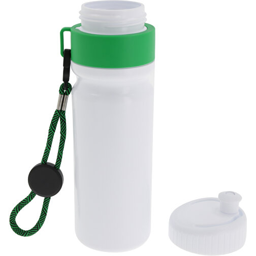 Sportflasche Mit Rand Und Kordel 750ml , weiß / grün, LDPE & PP, 25,00cm (Höhe), Bild 3