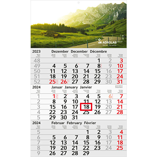 3-Monats-Kalender Budget 3 Green+blue, Rot , hellgrau, rot, Recyclingpapier, 49,00cm x 30,00cm (Länge x Breite), Bild 1