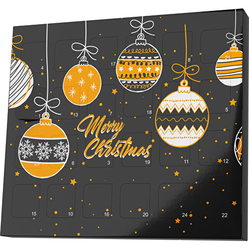 XS Adventskalender Weihnachtskugeln , Brandt, schwarz / gelborange, Vollkartonhülle, weiss, 1,60cm x 12,00cm x 14,00cm (Länge x Höhe x Breite), Bild 1