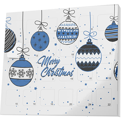 XS Adventskalender Weihnachtskugeln , Brandt, weiss / dunkelblau, Vollkartonhülle, weiss, 1,60cm x 12,00cm x 14,00cm (Länge x Höhe x Breite), Bild 1