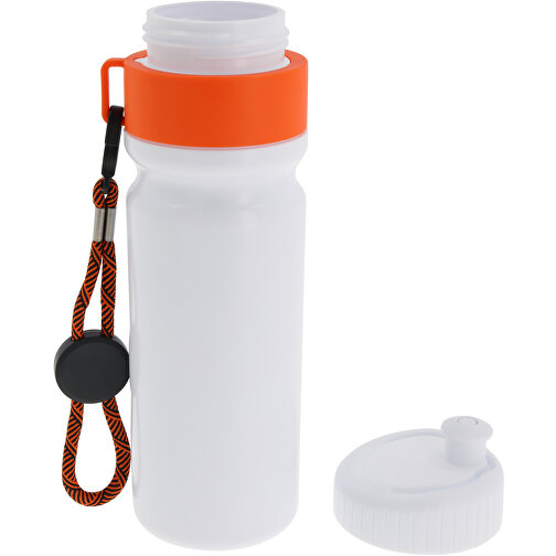 Sportflasche Mit Rand Und Kordel 750ml , weiß / orange, LDPE & PP, 25,00cm (Höhe), Bild 3