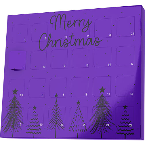 XS Adventskalender Merry Christmas Tanne , Brandt, violet / schwarz, Vollkartonhülle, weiß, 1,60cm x 12,00cm x 14,00cm (Länge x Höhe x Breite), Bild 1