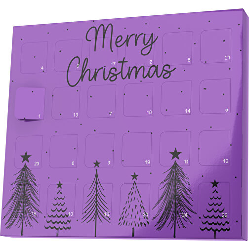 XS Adventskalender Merry Christmas Tanne , Brandt, lavendellila / schwarz, Vollkartonhülle, weiß, 1,60cm x 12,00cm x 14,00cm (Länge x Höhe x Breite), Bild 1