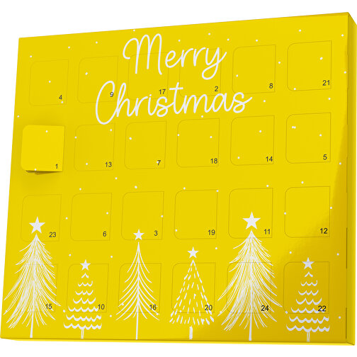 XS Adventskalender Merry Christmas Tanne , Brandt, goldgelb / weiß, Vollkartonhülle, weiß, 1,60cm x 12,00cm x 14,00cm (Länge x Höhe x Breite), Bild 1