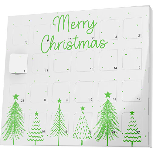 XS Adventskalender Merry Christmas Tanne , Brandt, weiss / grasgrün, Vollkartonhülle, weiss, 1,60cm x 12,00cm x 14,00cm (Länge x Höhe x Breite), Bild 1